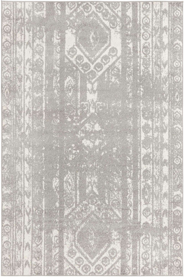 Gray and Ivory 6' 1 x 9' Lennon Rectangle Area Rug 100% Polypropylene Vintage Distressed Look Modern Contemporary Carpet for Home Decor for Sale at Rug Engine