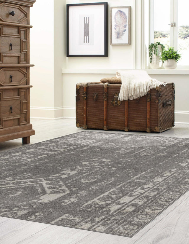 Gray and Ivory 7' 1 x 10' Lennon Rectangle Area Rug 100% Polypropylene Vintage Distressed Look Modern Contemporary Carpet for Home Decor for Sale at Rug Engine