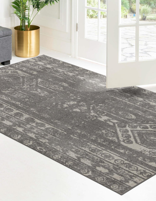 Gray and Ivory 6' 1 x 9' Lennon Rectangle Area Rug 100% Polypropylene Vintage Distressed Look Modern Contemporary Carpet for Home Decor for Sale at Rug Engine