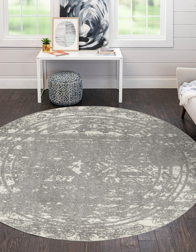 Gray and Ivory 3' 1 x 3' 1 Lennon Round Area Rug 100% Polypropylene Vintage Distressed Look Modern Contemporary Carpet for Home Decor for Sale at Rug Engine
