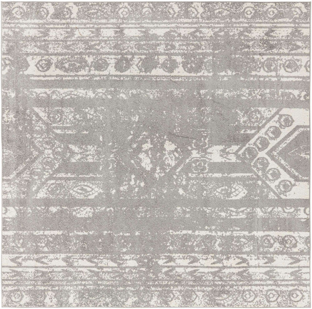 Gray and Ivory 10' x 10' Lennon Square Area Rug 100% Polypropylene Vintage Distressed Look Modern Contemporary Carpet for Home Decor for Sale at Rug Engine
