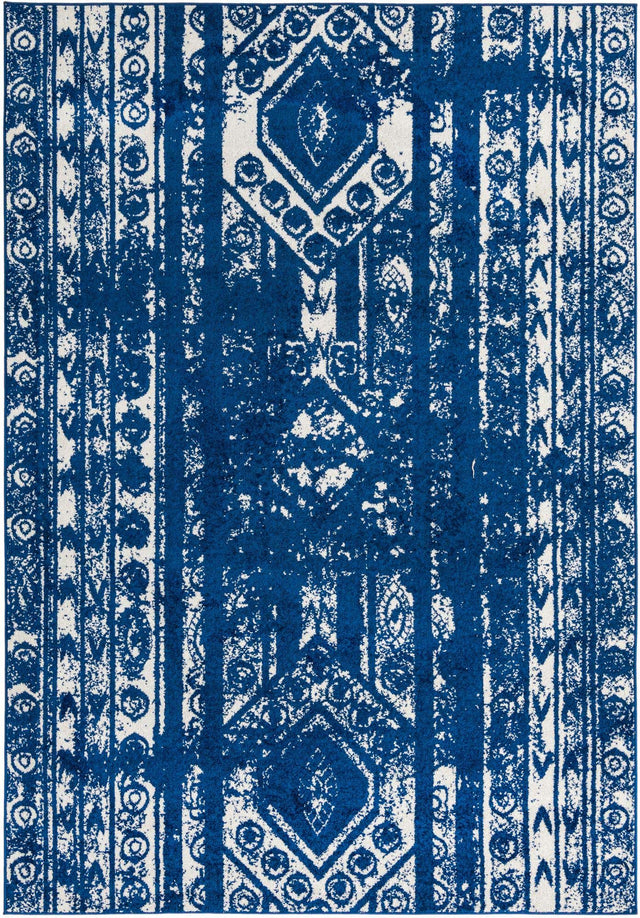 Navy Blue 7' 1 x 10' Lennon Rectangle Area Rug 100% Polypropylene Vintage Distressed Look Modern Contemporary Carpet for Home Decor for Sale at Rug Engine