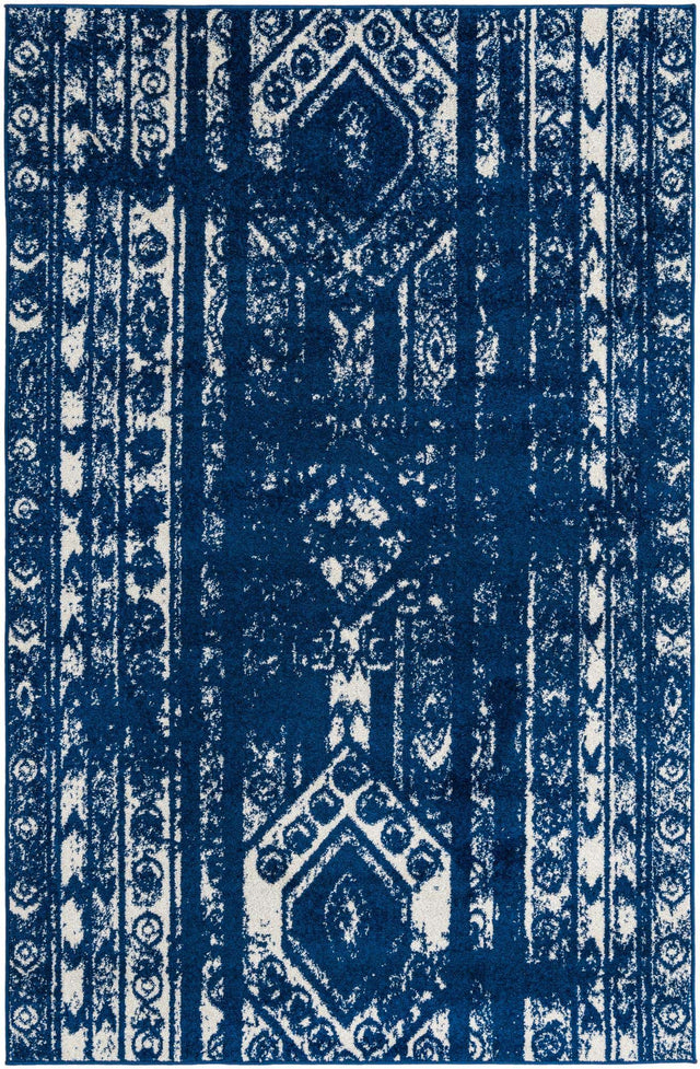Navy Blue 5' 3 x 8' Lennon Rectangle Area Rug 100% Polypropylene Vintage Distressed Look Modern Contemporary Carpet for Home Decor for Sale at Rug Engine