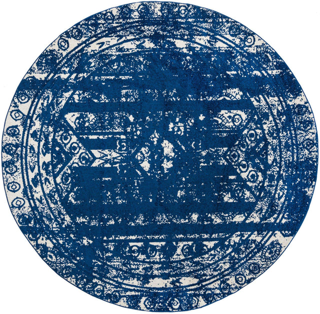 Navy Blue 10' x 10' Lennon Round Area Rug 100% Polypropylene Vintage Distressed Look Modern Contemporary Carpet for Home Decor for Sale at Rug Engine