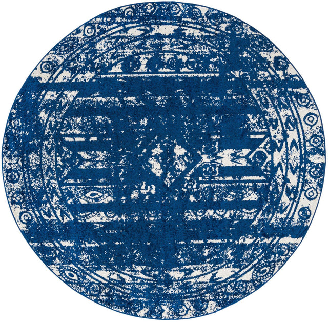 Navy Blue 2' x 7' 10 Lennon Round Area Rug 100% Polypropylene Vintage Distressed Look Modern Contemporary Carpet for Home Decor for Sale at Rug Engine
