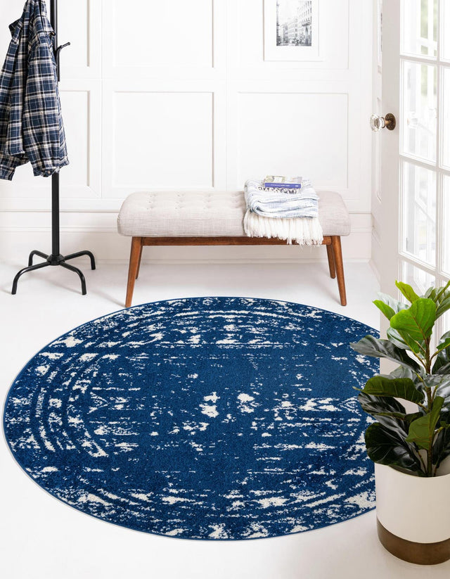 Navy Blue 10' x 10' Lennon Round Area Rug 100% Polypropylene Vintage Distressed Look Modern Contemporary Carpet for Home Decor for Sale at Rug Engine