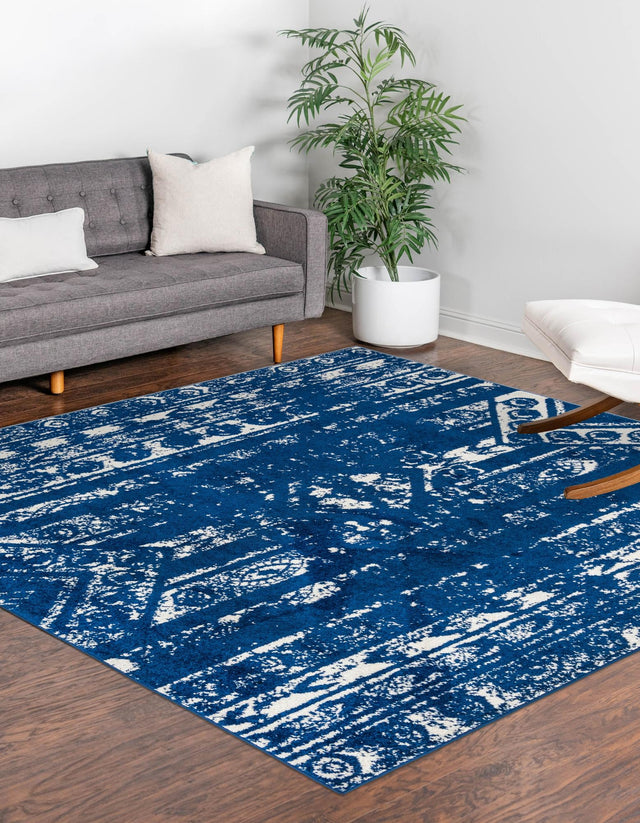 Navy Blue 10' x 10' Lennon Square Area Rug 100% Polypropylene Vintage Distressed Look Modern Contemporary Carpet for Home Decor for Sale at Rug Engine