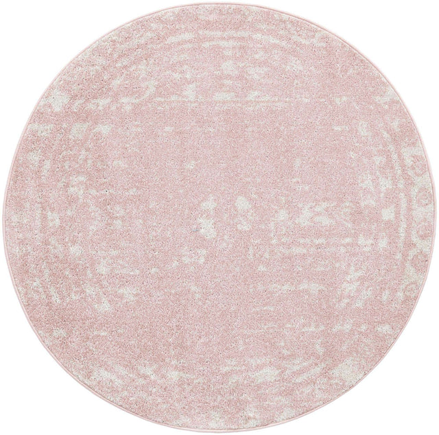 Pink 4' 1 x 4' 1 Lennon Round Area Rug 100% Polypropylene Vintage Distressed Look Modern Contemporary Carpet for Home Decor for Sale at Rug Engine
