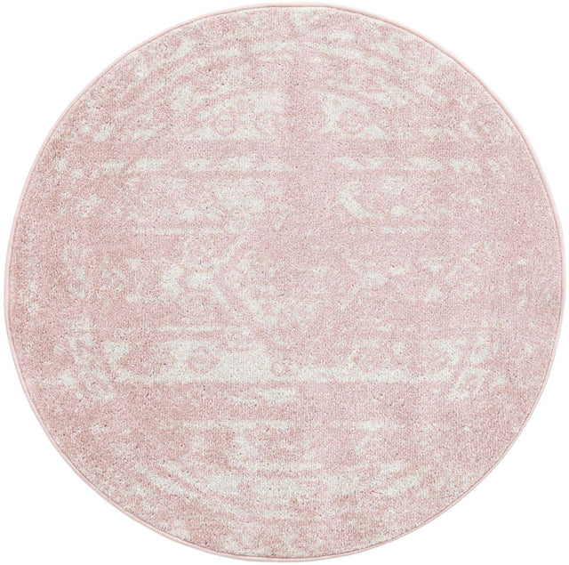Pink 3' 1 x 3' 1 Lennon Round Area Rug 100% Polypropylene Vintage Distressed Look Modern Contemporary Carpet for Home Decor for Sale at Rug Engine