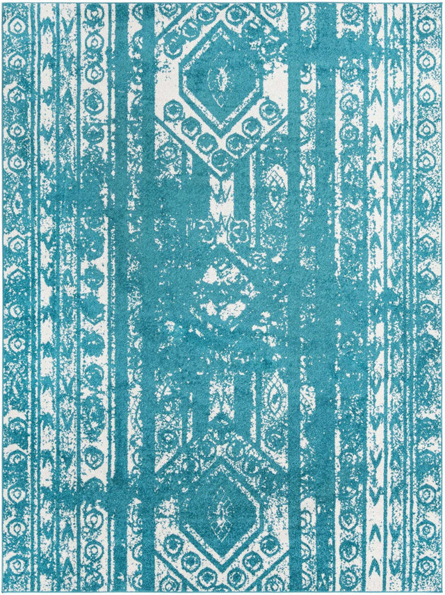 Turquoise 9' x 12' Lennon Rectangle Area Rug 100% Polypropylene Vintage Distressed Look Modern Contemporary Carpet for Home Decor for Sale at Rug Engine