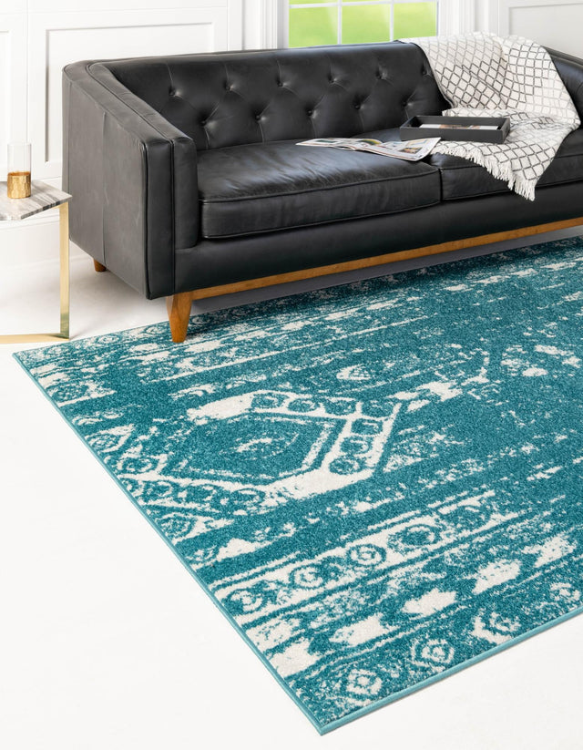 Turquoise 5' 3 x 8' Lennon Rectangle Area Rug 100% Polypropylene Vintage Distressed Look Modern Contemporary Carpet for Home Decor for Sale at Rug Engine