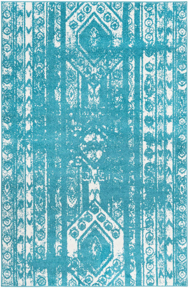 Turquoise 5' 3 x 8' Lennon Rectangle Area Rug 100% Polypropylene Vintage Distressed Look Modern Contemporary Carpet for Home Decor for Sale at Rug Engine