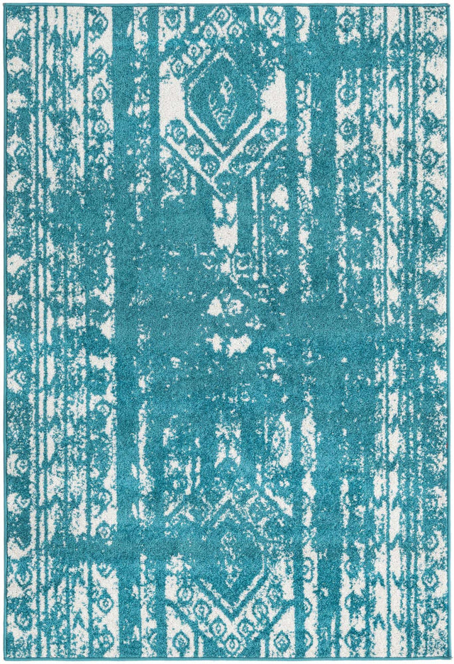 Turquoise 4' 1 x 6' 1 Lennon Rectangle Area Rug 100% Polypropylene Vintage Distressed Look Modern Contemporary Carpet for Home Decor for Sale at Rug Engine