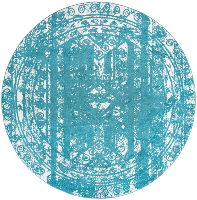 Turquoise 10' x 10' Lennon Round Area Rug 100% Polypropylene Vintage Distressed Look Modern Contemporary Carpet for Home Decor for Sale at Rug Engine