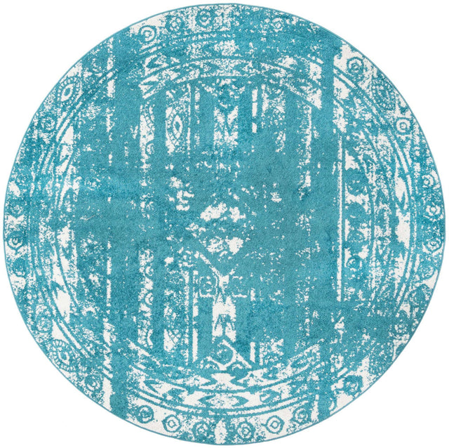 Turquoise 2' x 7' 10 Lennon Round Area Rug 100% Polypropylene Vintage Distressed Look Modern Contemporary Carpet for Home Decor for Sale at Rug Engine