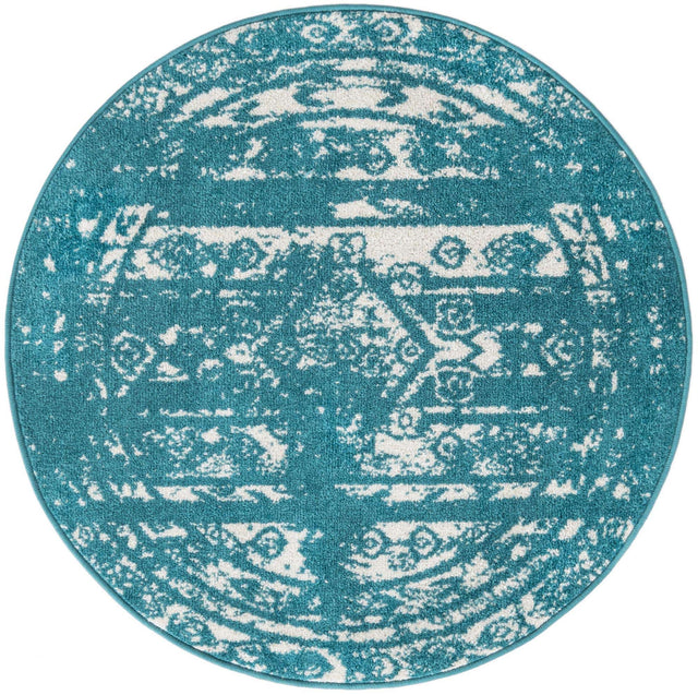 Turquoise 3' 1 x 3' 1 Lennon Round Area Rug 100% Polypropylene Vintage Distressed Look Modern Contemporary Carpet for Home Decor for Sale at Rug Engine
