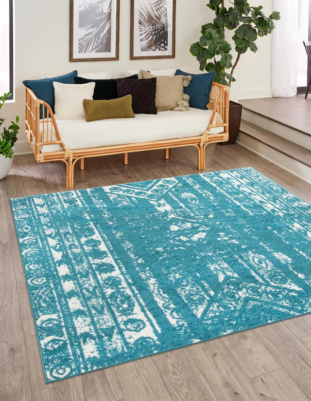 Turquoise 10' x 10' Lennon Square Area Rug 100% Polypropylene Vintage Distressed Look Modern Contemporary Carpet for Home Decor for Sale at Rug Engine