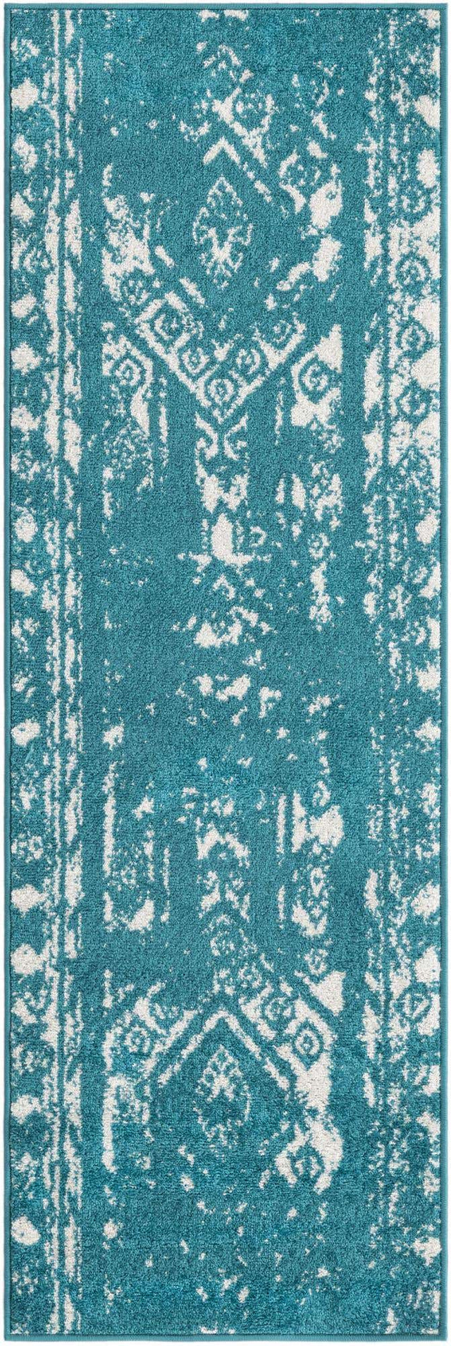 Turquoise 2' x 6' 1 Lennon Runner Area Rug 100% Polypropylene Vintage Distressed Look Modern Contemporary Carpet for Home Decor for Sale at Rug Engine