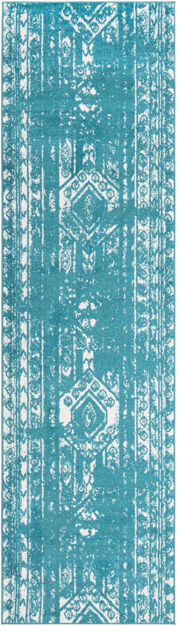 Turquoise 2' 7 x 12' Lennon Runner Area Rug 100% Polypropylene Vintage Distressed Look Modern Contemporary Carpet for Home Decor for Sale at Rug Engine
