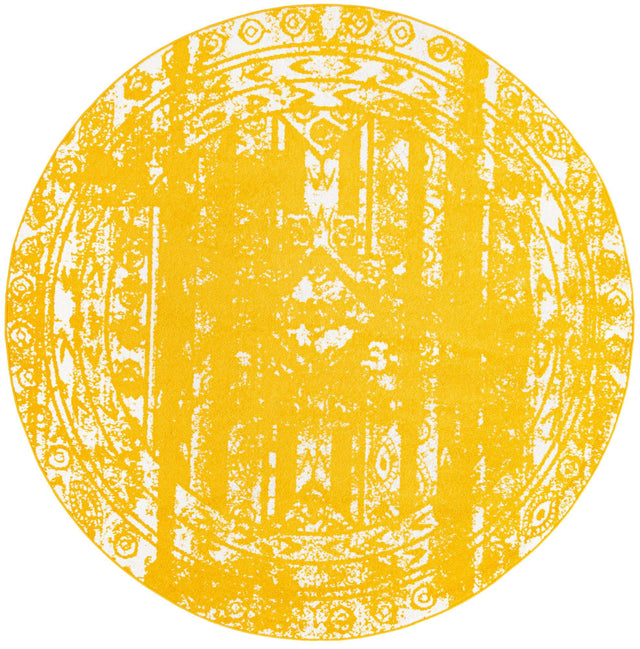 Yellow 2' x 7' 10 Lennon Round Area Rug 100% Polypropylene Vintage Distressed Look Modern Contemporary Carpet for Home Decor for Sale at Rug Engine