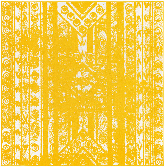 Yellow 7' 1 x 7' 1 Lennon Square Area Rug 100% Polypropylene Vintage Distressed Look Modern Contemporary Carpet for Home Decor for Sale at Rug Engine