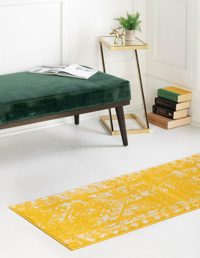 Yellow 2' x 5' 3 Lennon Runner Area Rug 100% Polypropylene Vintage Distressed Look Modern Contemporary Carpet for Home Decor for Sale at Rug Engine