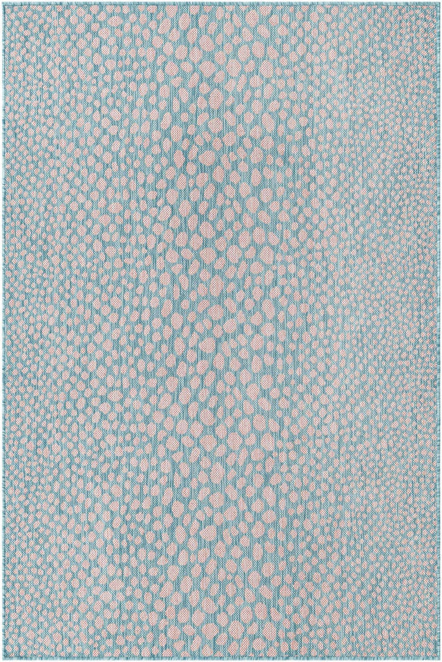 Pink and Aqua 4' 1 x 6' 1 Jill Zarin Outdoor Rectangle Area Rug Weather Resistant for Patio, Deck, Terrace, Balcony, Porch Durable 100% Polypropylene Carpet for Outside for Sale at Rug Engine