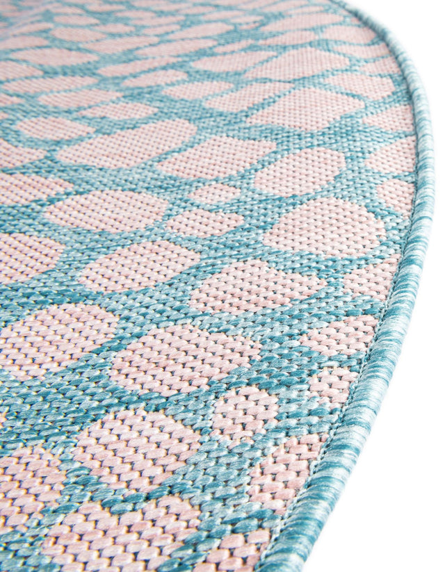Pink and Aqua 7' 10 x 10' Jill Zarin Outdoor Oval Area Rug Weather Resistant for Patio, Deck, Terrace, Balcony, Porch Durable 100% Polypropylene Carpet for Outside for Sale at Rug Engine
