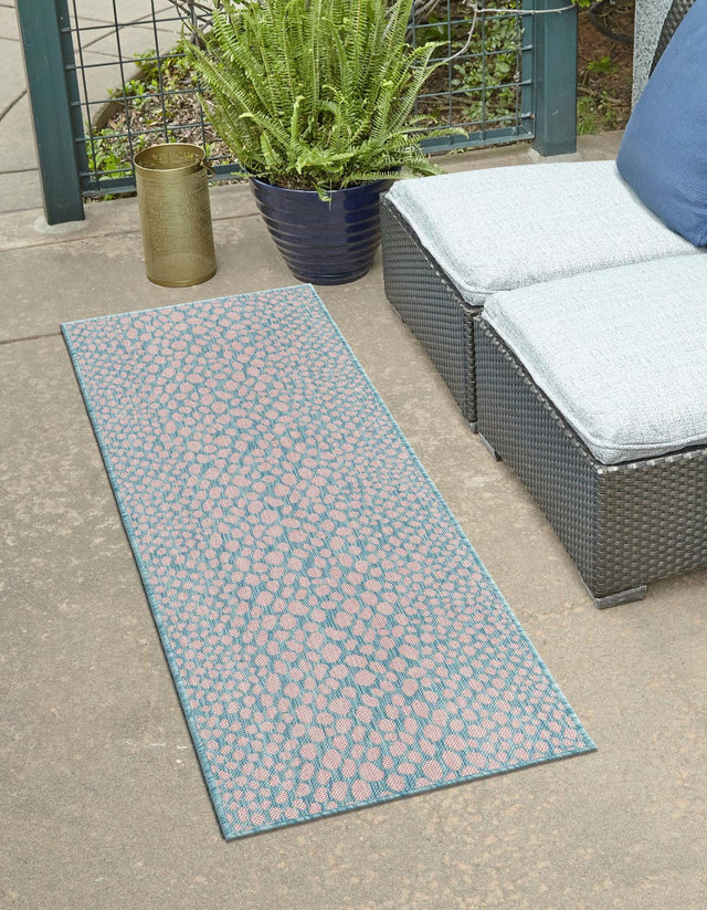 Pink and Aqua 2' x 6' 1 Jill Zarin Outdoor Runner Area Rug Weather Resistant for Patio, Deck, Terrace, Balcony, Porch Durable 100% Polypropylene Carpet for Outside for Sale at Rug Engine