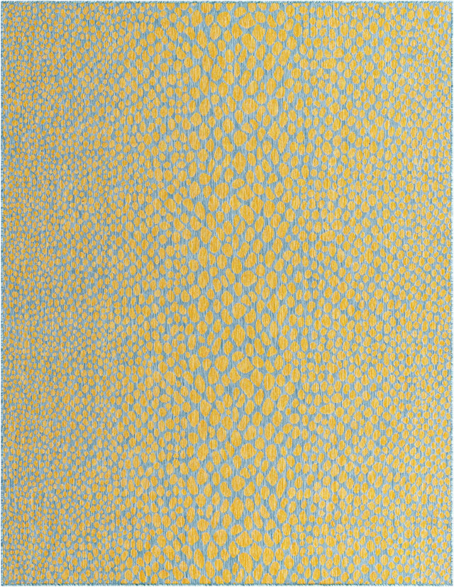 Yellow and Aqua 7' 1 x 10' Jill Zarin Outdoor Rectangle Area Rug Weather Resistant for Patio, Deck, Terrace, Balcony, Porch Durable 100% Polypropylene Carpet for Outside for Sale at Rug Engine