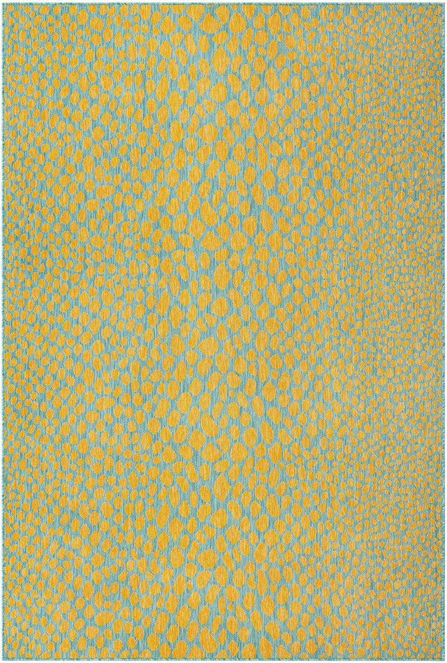 Yellow and Aqua 6' 1 x 9' Jill Zarin Outdoor Rectangle Area Rug Weather Resistant for Patio, Deck, Terrace, Balcony, Porch Durable 100% Polypropylene Carpet for Outside for Sale at Rug Engine