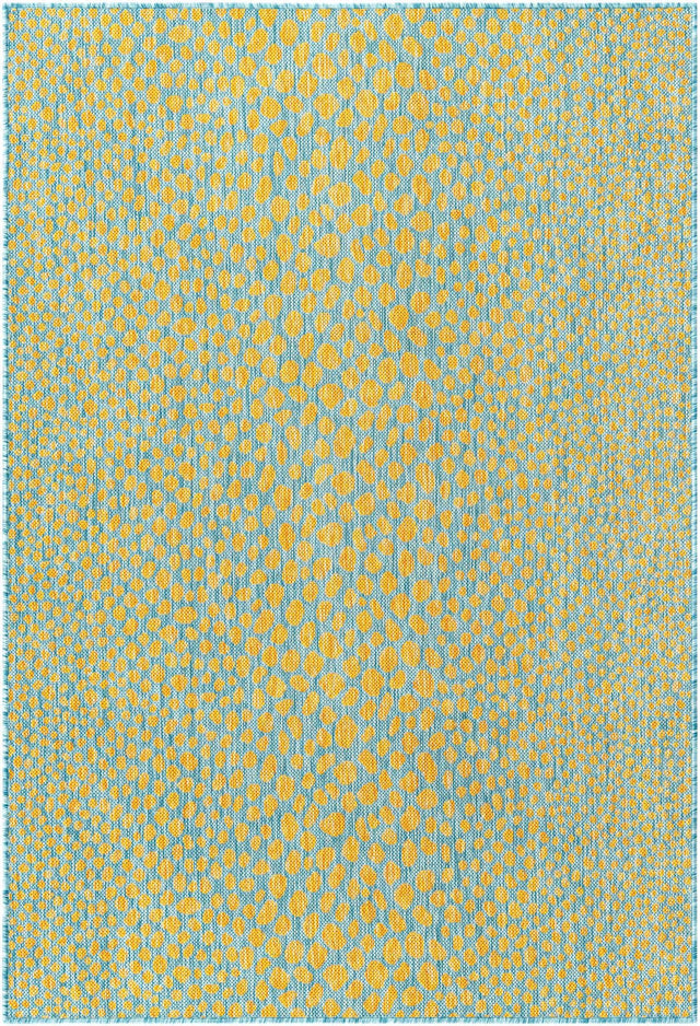 Yellow and Aqua 4' 1 x 6' 1 Jill Zarin Outdoor Rectangle Area Rug Weather Resistant for Patio, Deck, Terrace, Balcony, Porch Durable 100% Polypropylene Carpet for Outside for Sale at Rug Engine