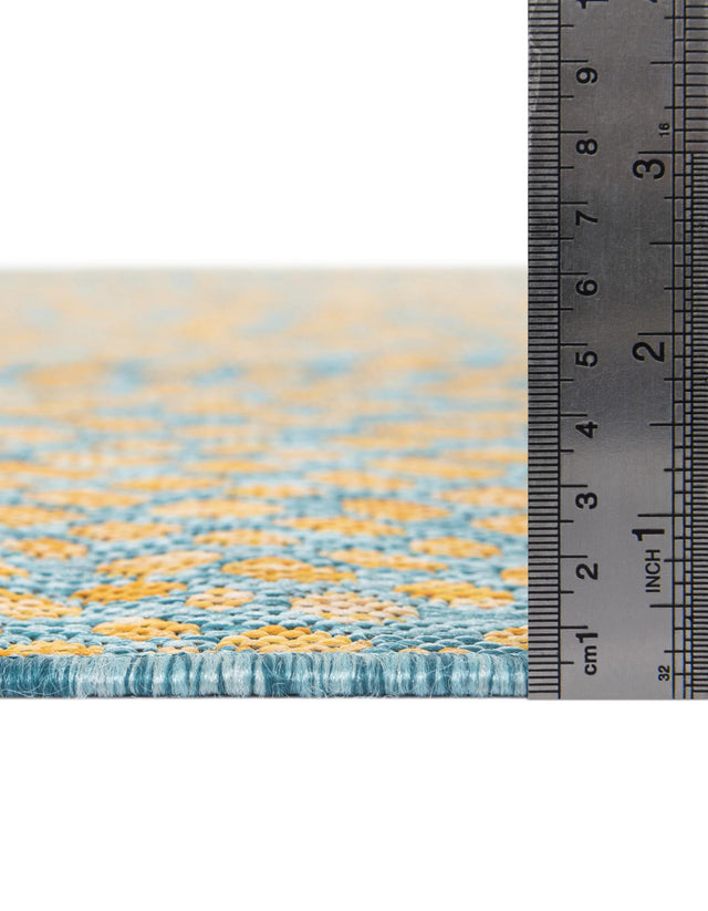 Yellow and Aqua 7' 10 x 7' 10 Jill Zarin Outdoor Square Area Rug Weather Resistant for Patio, Deck, Terrace, Balcony, Porch Durable 100% Polypropylene Carpet for Outside for Sale at Rug Engine