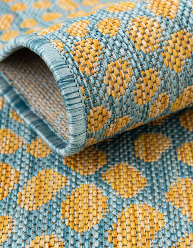 Yellow and Aqua 7' 10 x 7' 10 Jill Zarin Outdoor Square Area Rug Weather Resistant for Patio, Deck, Terrace, Balcony, Porch Durable 100% Polypropylene Carpet for Outside for Sale at Rug Engine