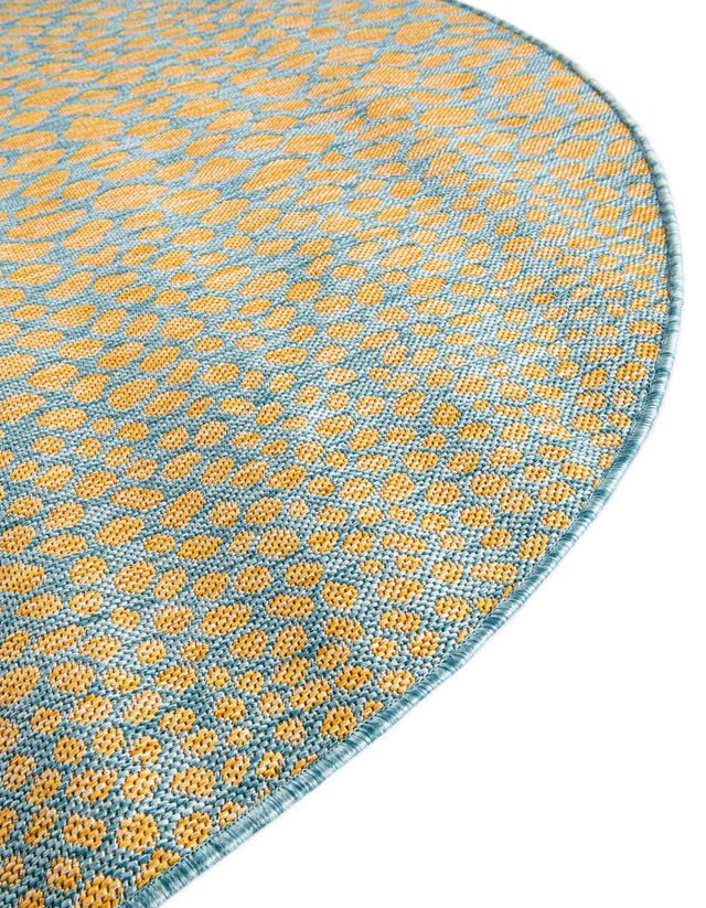 Yellow and Aqua 10' 8 x 10' 8 Jill Zarin Outdoor Round Area Rug Weather Resistant for Patio, Deck, Terrace, Balcony, Porch Durable 100% Polypropylene Carpet for Outside for Sale at Rug Engine
