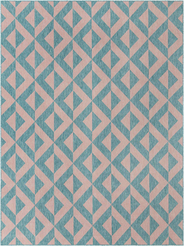 Pink and Aqua 9' x 12' Jill Zarin Outdoor Rectangle Area Rug Weather Resistant for Patio, Deck, Terrace, Balcony, Porch Durable 100% Polypropylene Carpet for Outside for Sale at Rug Engine
