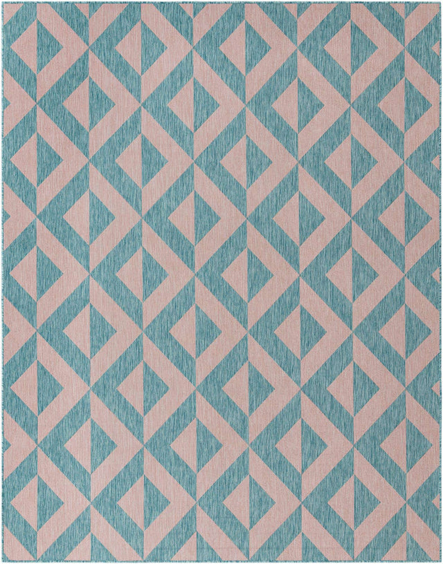 Pink and Aqua 7' 10 x 10' Jill Zarin Outdoor Rectangle Area Rug Weather Resistant for Patio, Deck, Terrace, Balcony, Porch Durable 100% Polypropylene Carpet for Outside for Sale at Rug Engine