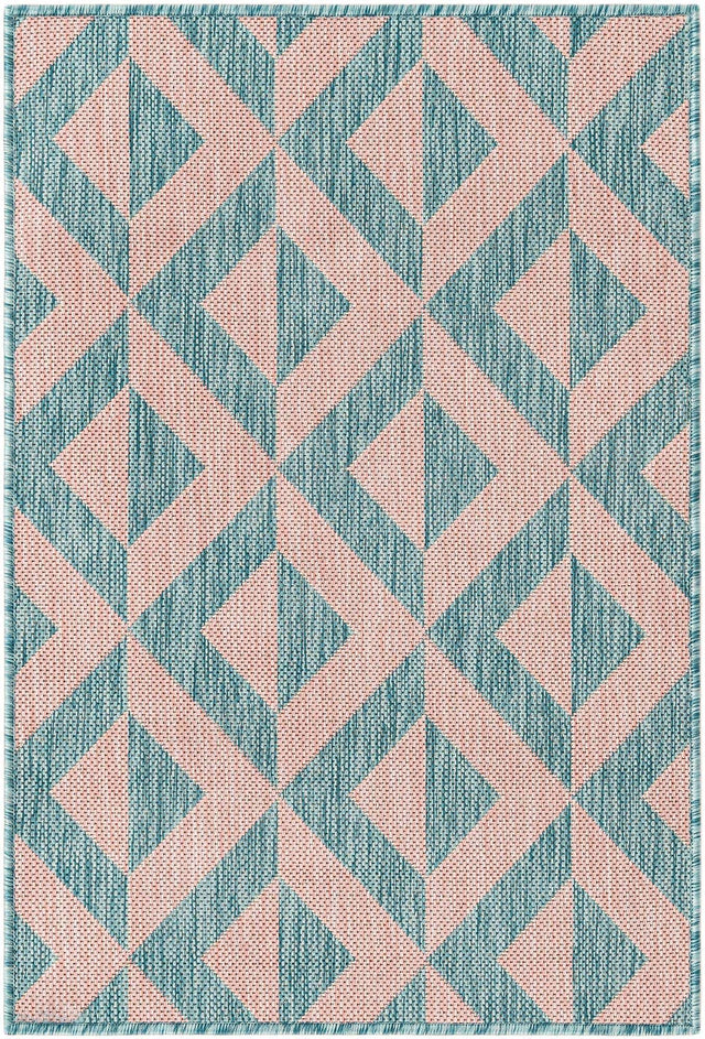 Pink and Aqua 2' x 3' 1 Jill Zarin Outdoor Rectangle Area Rug Weather Resistant for Patio, Deck, Terrace, Balcony, Porch Durable 100% Polypropylene Carpet for Outside for Sale at Rug Engine