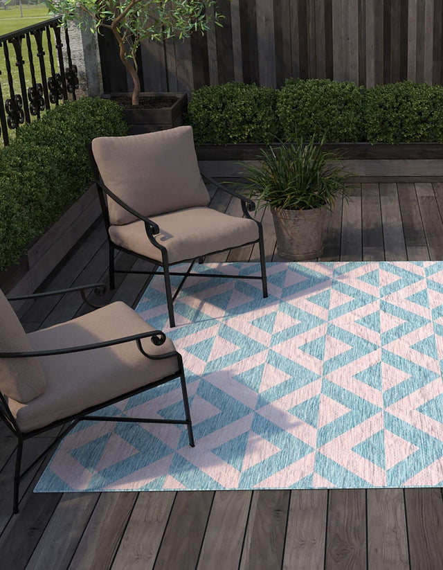 Pink and Aqua 13' 1 x 13' 1 Jill Zarin Outdoor Square Area Rug Weather Resistant for Patio, Deck, Terrace, Balcony, Porch Durable 100% Polypropylene Carpet for Outside for Sale at Rug Engine