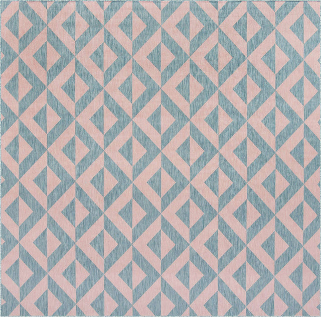 Pink and Aqua 10' 8 x 10' 8 Jill Zarin Outdoor Square Area Rug Weather Resistant for Patio, Deck, Terrace, Balcony, Porch Durable 100% Polypropylene Carpet for Outside for Sale at Rug Engine