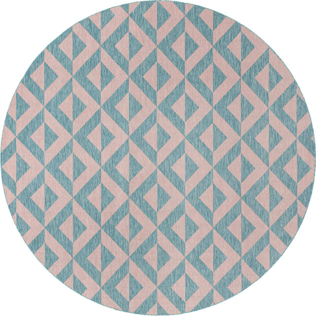 Pink and Aqua 10' 8 x 10' 8 Jill Zarin Outdoor Round Area Rug Weather Resistant for Patio, Deck, Terrace, Balcony, Porch Durable 100% Polypropylene Carpet for Outside for Sale at Rug Engine
