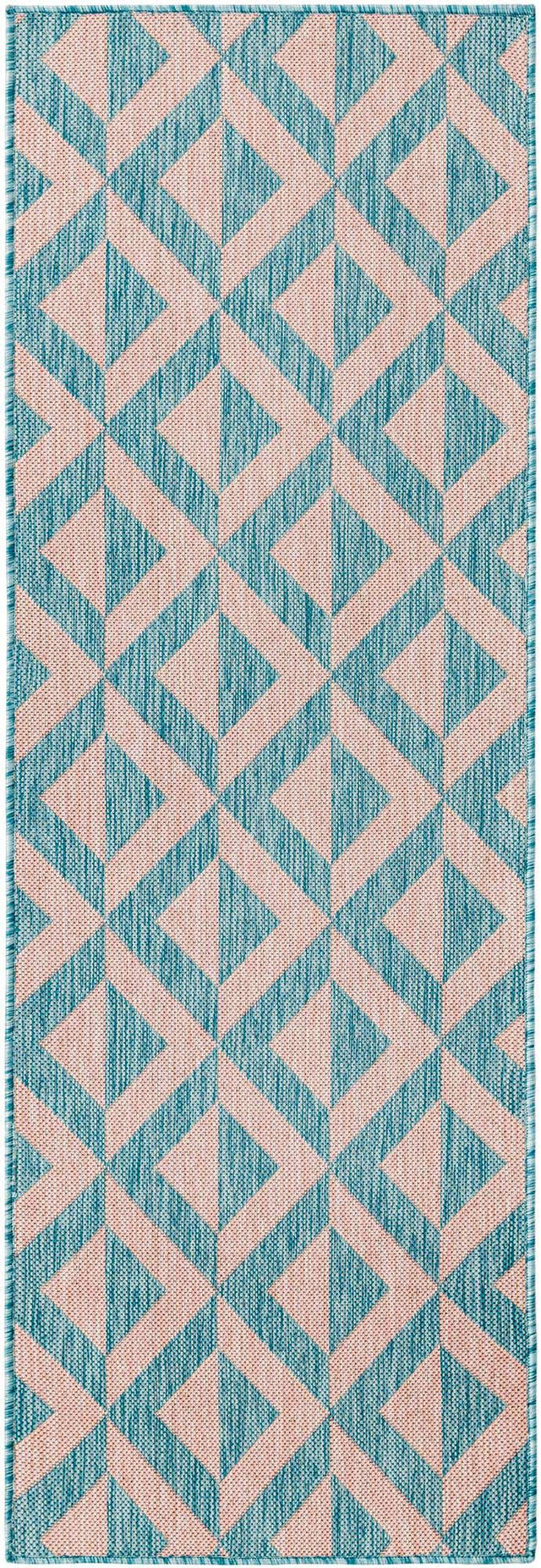 Pink and Aqua 2' x 6' 1 Jill Zarin Outdoor Runner Area Rug Weather Resistant for Patio, Deck, Terrace, Balcony, Porch Durable 100% Polypropylene Carpet for Outside for Sale at Rug Engine