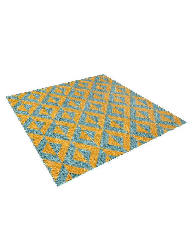 Yellow and Aqua 7' 10 x 7' 10 Jill Zarin Outdoor Square Area Rug Weather Resistant for Patio, Deck, Terrace, Balcony, Porch Durable 100% Polypropylene Carpet for Outside for Sale at Rug Engine