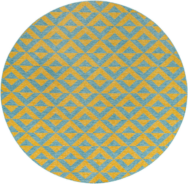 Yellow and Aqua 13' 1 x 13' 1 Jill Zarin Outdoor Round Area Rug Weather Resistant for Patio, Deck, Terrace, Balcony, Porch Durable 100% Polypropylene Carpet for Outside for Sale at Rug Engine