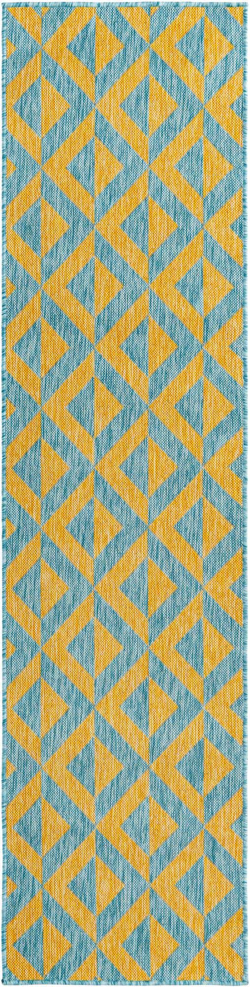Yellow and Aqua 2' x 8' Jill Zarin Outdoor Runner Area Rug Weather Resistant for Patio, Deck, Terrace, Balcony, Porch Durable 100% Polypropylene Carpet for Outside for Sale at Rug Engine
