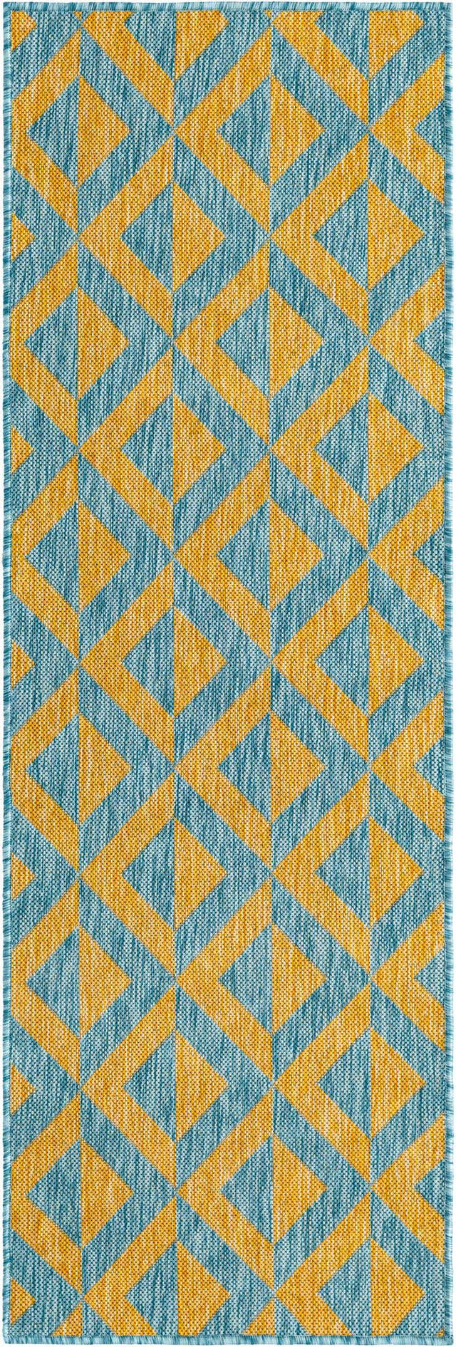 Yellow and Aqua 2' x 6' 1 Jill Zarin Outdoor Runner Area Rug Weather Resistant for Patio, Deck, Terrace, Balcony, Porch Durable 100% Polypropylene Carpet for Outside for Sale at Rug Engine