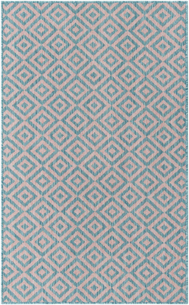 Pink and Aqua 3' 1 x 5' 3 Jill Zarin Outdoor Rectangle Area Rug Weather Resistant for Patio, Deck, Terrace, Balcony, Porch Durable 100% Polypropylene Carpet for Outside for Sale at Rug Engine