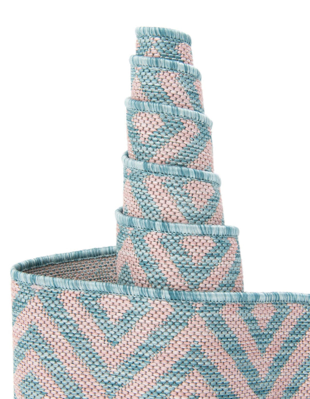 Pink and Aqua 7' 10 x 10' Jill Zarin Outdoor Oval Area Rug Weather Resistant for Patio, Deck, Terrace, Balcony, Porch Durable 100% Polypropylene Carpet for Outside for Sale at Rug Engine