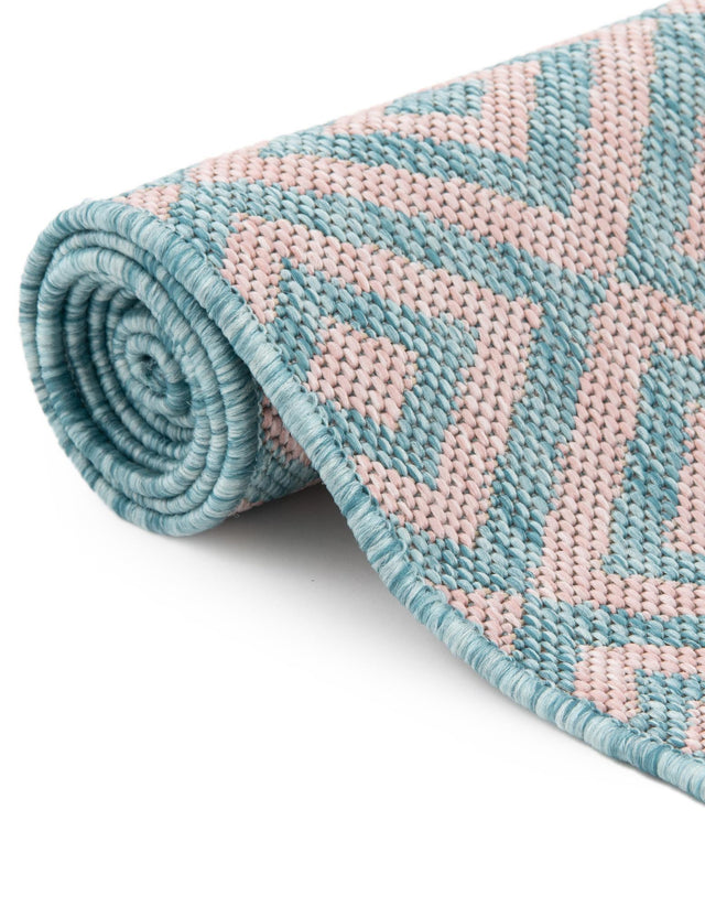 Pink and Aqua 5' 3 x 8' Jill Zarin Outdoor Oval Area Rug Weather Resistant for Patio, Deck, Terrace, Balcony, Porch Durable 100% Polypropylene Carpet for Outside for Sale at Rug Engine