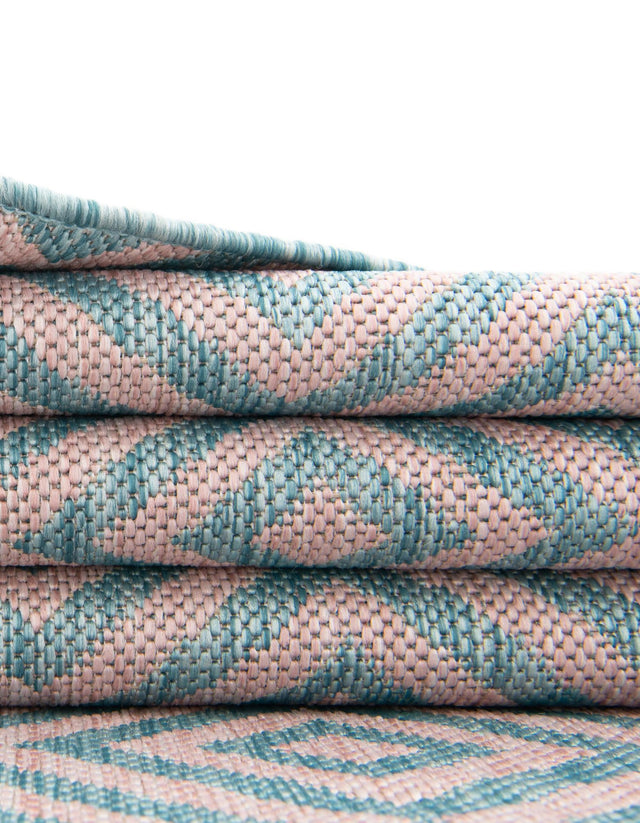 Pink and Aqua 10' 8 x 10' 8 Jill Zarin Outdoor Round Area Rug Weather Resistant for Patio, Deck, Terrace, Balcony, Porch Durable 100% Polypropylene Carpet for Outside for Sale at Rug Engine